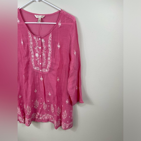 Krazy Kat Pink White Embroidered Lightweight Tunic Blouse Colorful Floral sz XL - Picture 3 of 15
